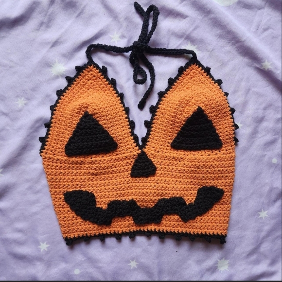 Crochet Halloween Pumpkin Haulter Top - Picture 1 of 2